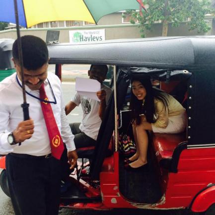 Sugy's sitting in a jeepney.